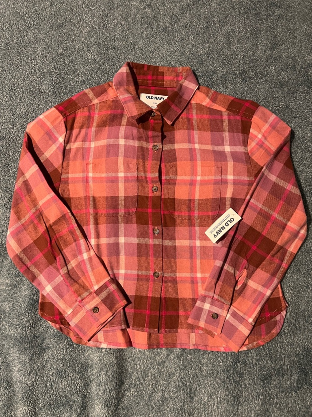 Old Navy Pink and Brown Plaid Button-Up Shirt